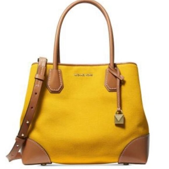MICHAEL Michael Kors Mercer Gallery Canvas Center Zip Jasmin Yellow Tote Satchel - Picture 1 of 10